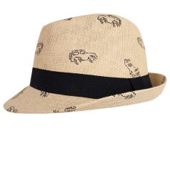 Letní chlapecký klobouk/slamák - Trilby - vzor 002 - béžová - auta