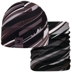 Set funkční čepice a nákrčníku Bruno - vzor 014 - černá / šedá - abstrakt