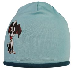 Bavlněná čepice Hučka - vzor 21 - zelenomodrá světlá - pejsek