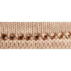 Dámská zimní pletená kašmírová čepice - vzor 053 - béžová - s kamínky