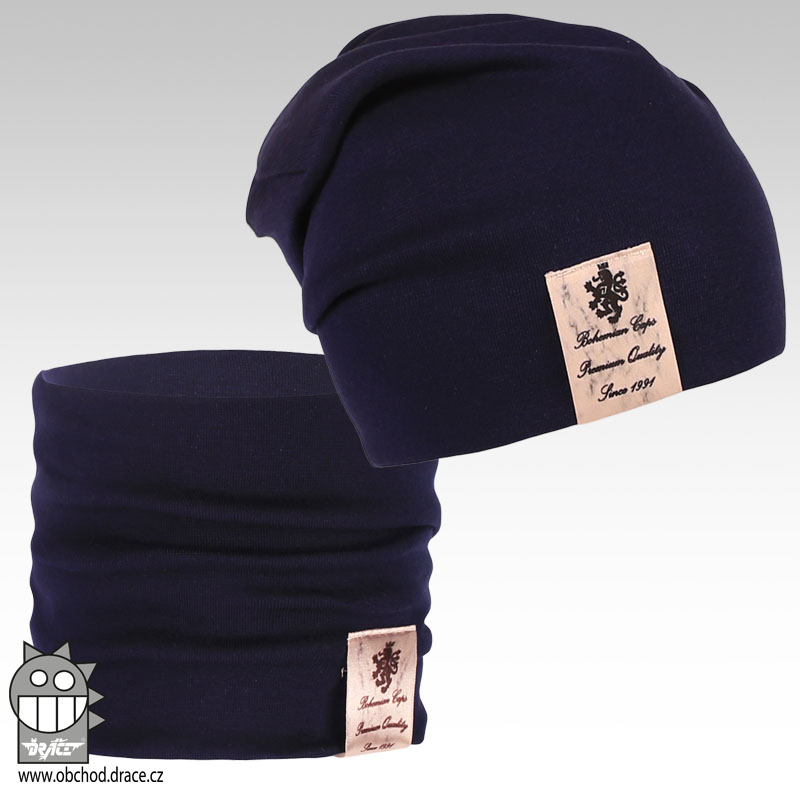 Bavlněná čepice s nákrčníkem Pastels DOUBLE set - vzor 11 - tmavě modrá