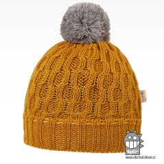 Merino pletená čepice Vanto - vzor 09 - hořčicová tmavá