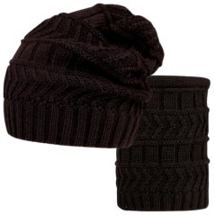 Pletená čepice a nákrčník Charm - vzor 002 - černá
