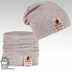 Bavlněná čepice s nákrčníkem Pastels DOUBLE set - vzor 02 - šedá