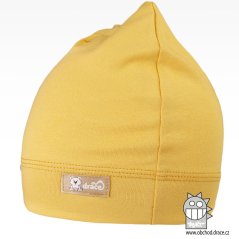 Bavlněná kojenecká čepice Čertík - vzor 12 - hořčicová