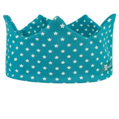 Dětská bavlněná čelenka korunka - vzor 006 - tyrkysová - hvězdičky