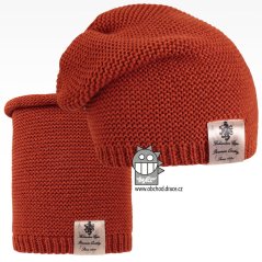 Čepice pletená a nákrčník Colors set - vzor 10 - rezavá
