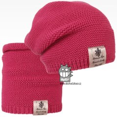 Čepice pletená a nákrčník Colors set - vzor 26 - starorůžová tmavá