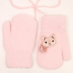 Dětské pletené palcové rukavice 3 - 5 let - vzor 067 - světle růžová - liška