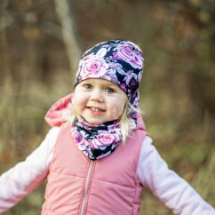 Set fleecové čepice a nákrčníku Yetti - vzor 40 - černá - růže