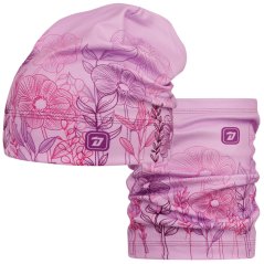 Set fleecové čepice a nákrčníku Yetti - vzor 50 - fialková - květiny
