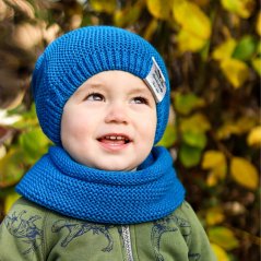Čepice pletená a nákrčník Colors set - vzor 17 - modrá