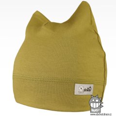 Bavlněná kojenecká čepice Čertík - vzor 18 - olivová