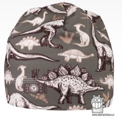 Bavlněná celopotištěná čepice - vzor 16 - khaki zelená, dinosauři