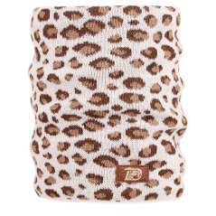 Merino pletený nákrčník Urban - vzor 18 - krémová / hnědá - leopard