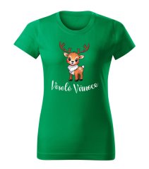 Dámské bavlněné tričko s potiskem - vzor 0014 - zelená / Veselé Vánoce - sob