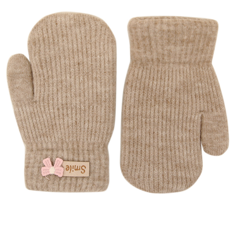 Dětské pletené palcové rukavice 2 - 4  roky - vzor 092 - béžová - mašlička