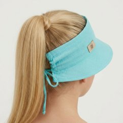 Letní mušelínový klobouk Ponytail - vzor 02 - tyrkysová