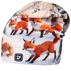 Fleecová čepice Yetti - vzor 65 - béžová - zvířátka v lese