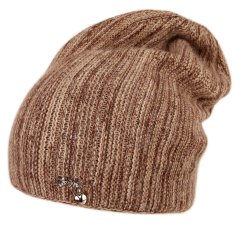 Dámská zimní pletená čepice s příměsí vlny a králičí srsti - vzor 009 - hnědá /béžová