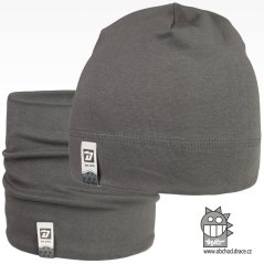 Set bavlněné čepice a nákrčníku Alan - vzor 25 - tmavě šedá