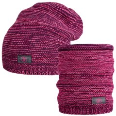Čepice pletená a nákrčník Colors set - vzor 042 - růžový melír
