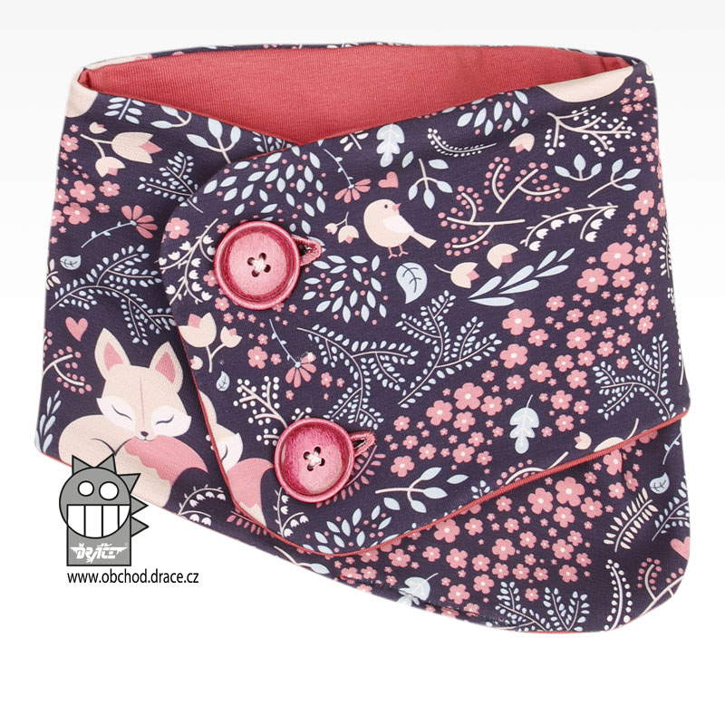 Bavlněný nákrčník s knoflíky - vzor 11 - fialová, liška