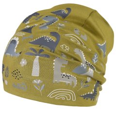 Spadlá bavlněná čepice Pepe - vzor 10 - olivová - dino