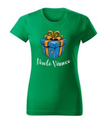 Dámské bavlněné tričko s potiskem - vzor 0011 - zelená/ Veselé Vánoce - dárek