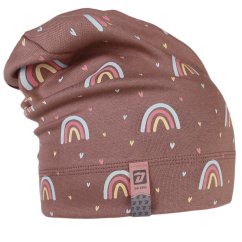 Spadlá bavlněná čepice Pepe - vzor 02 - hnědofialová - duha - DOPRODEJ