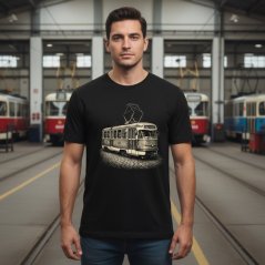 Pánské bavlněné tričko - vzor 001 - černá / historická tramvaj