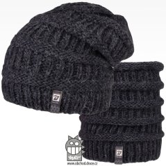 Čepice pletená a nákrčník Etna set - vzor 01 - antracit