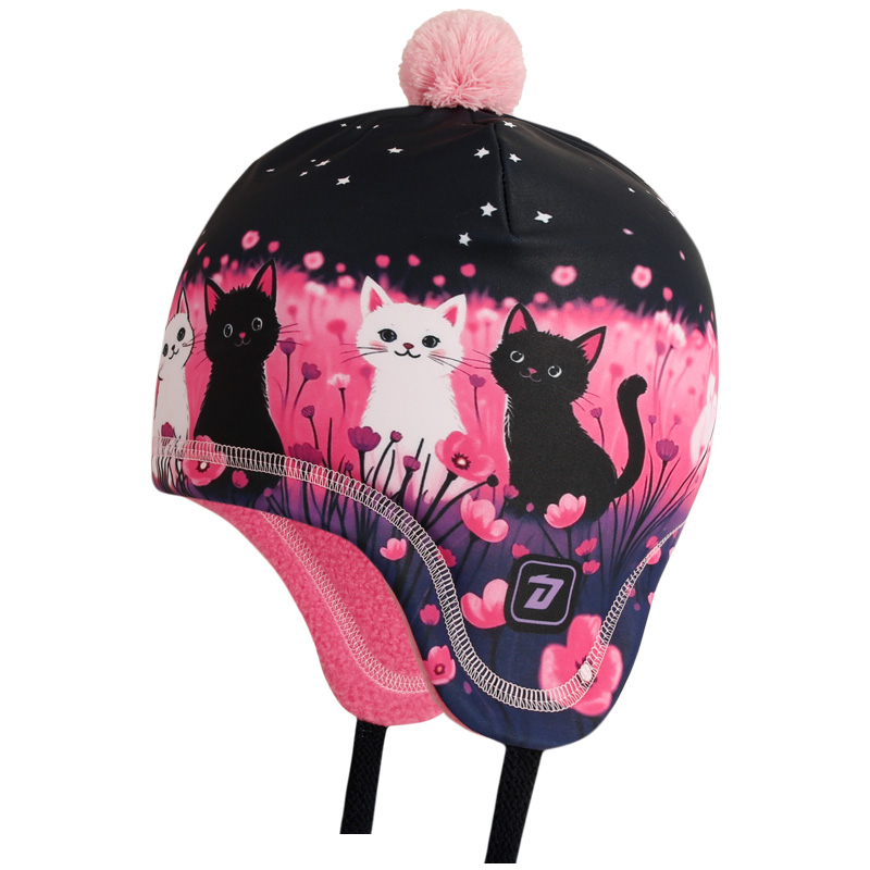 Dětská zimní funkční laponka Polárka - vzor 53 - tmavě fialová - kočičky Dětská zimní funkční laponka Polárka - vzor 53 - tmavě fialová - kočičky