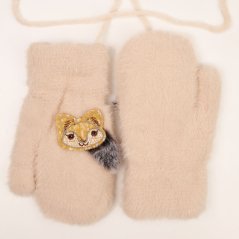 Dětské pletené palcové rukavice 3 - 5 let - vzor 068 - béžová - liška