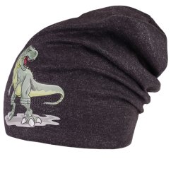 Spadlá bavlněná čepice Pepe - vzor 22 - černá/melír - dinosaurus