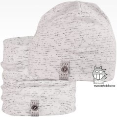 Set bavlněné čepice a nákrčníku Alan - vzor 02 - bílá melír