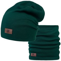 Bavlněná čepice s nákrčníkem Pastels DOUBLE set - vzor 61 - tmavě zelená