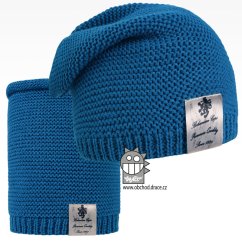 Čepice pletená a nákrčník Colors set - vzor 17 - modrá