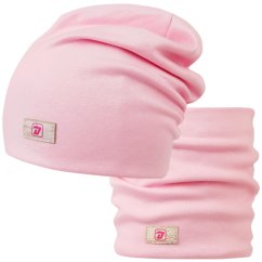 Bavlněná čepice s nákrčníkem Pastels DOUBLE set - vzor 52 - světle růžová