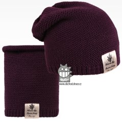 Čepice pletená a nákrčník Colors set - vzor 07 - tmavě fialová