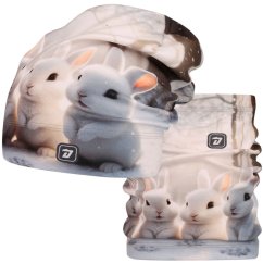 Set fleecové čepice a nákrčníku Yetti - vzor 64 - bílá - králíčci