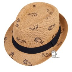 Letní chlapecký klobouk/slamák - Trilby - vzor 001 - hnědá - auta