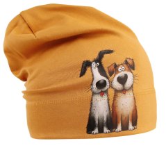 Spadlá bavlněná čepice Pepe - vzor 46 - tmavě hořčicová - pejsci kamarádi