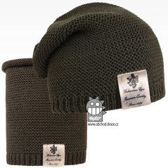 Čepice pletená a nákrčník Colors set - vzor 20 - khaki