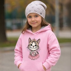 Dětská mikina s kapucí Urban - vzor 0031 - světle růžová/kočička
