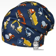 Fleecová čepice Yetti - vzor 01 - modrá, stavební stroje