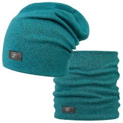 Bavlněná čepice s nákrčníkem Pastels DOUBLE set - vzor 65 - tyrkysová melír