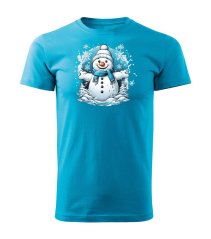 Bavlněné unisex tričko s potiskem - vzor 0027 - tyrkysová / sněhulák