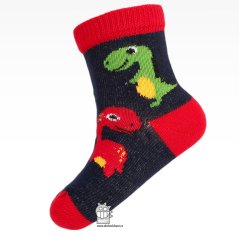 Bavlněné dětské ponožky - Milusie - vzor 004 - tmavě modrá - dino