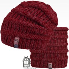Čepice pletená a nákrčník Etna set - vzor 09 - bordó